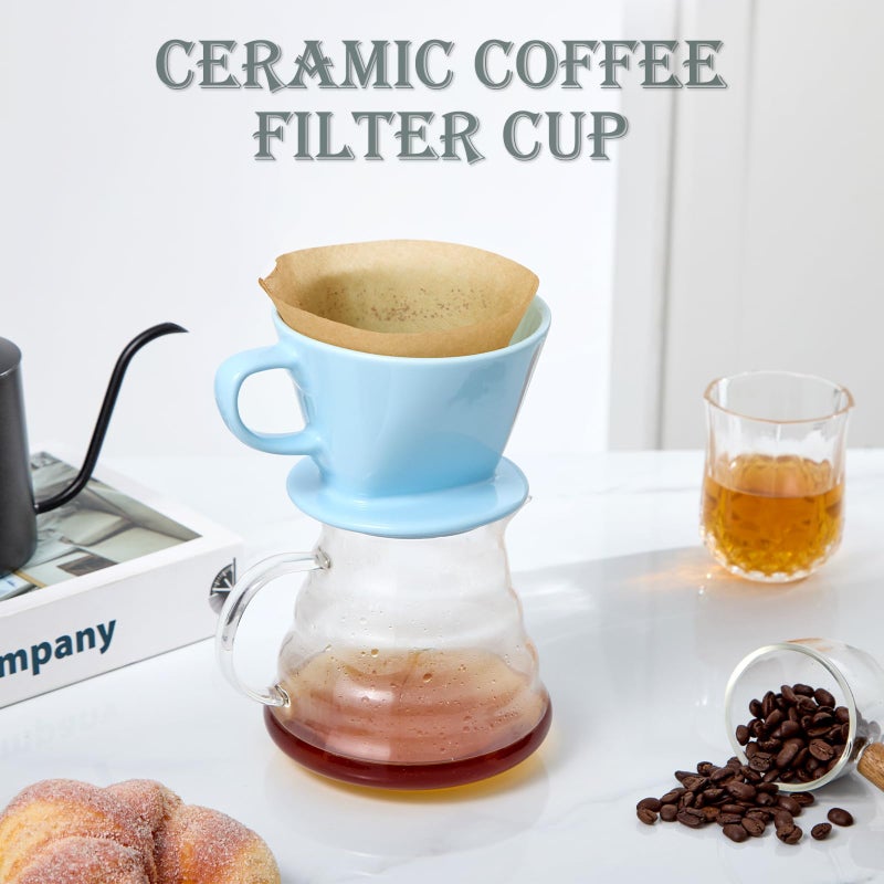 Noarixa Pour Over Coffee Dripper, Ceramic Pour Over Coffee Maker with 3 Holes Flat Bottom, Easy Manual Brew Maker, Porcelain Slow Filter Cone for Travel, Camping, Office, Home, BL - Image 4